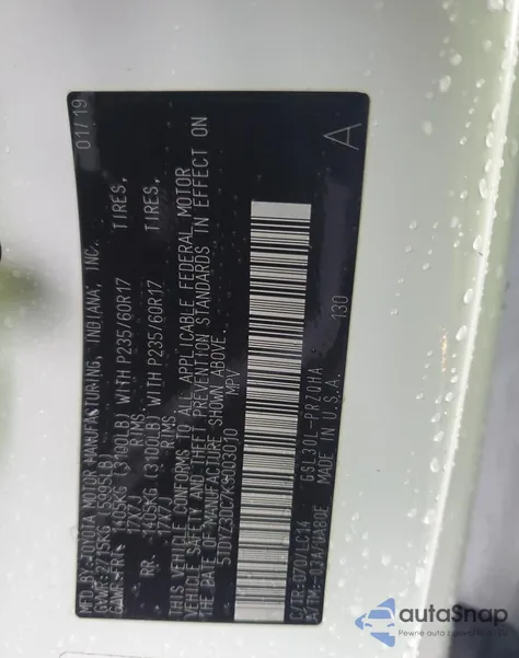 2019 Toyota Sienna Xle из США, поврежденный, VIN 5TDYZ3DC7KS003010